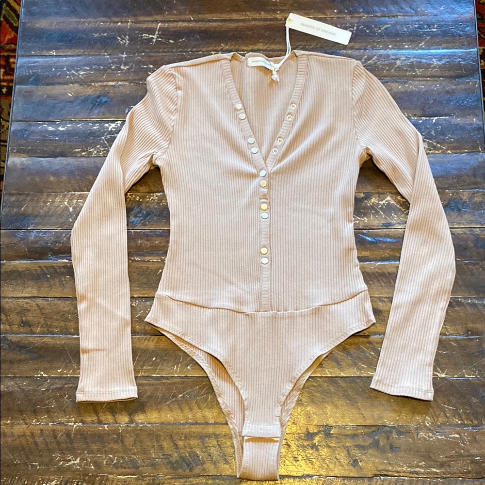 🆕 Maker of Dreams Ribbed Beige Bodysuit